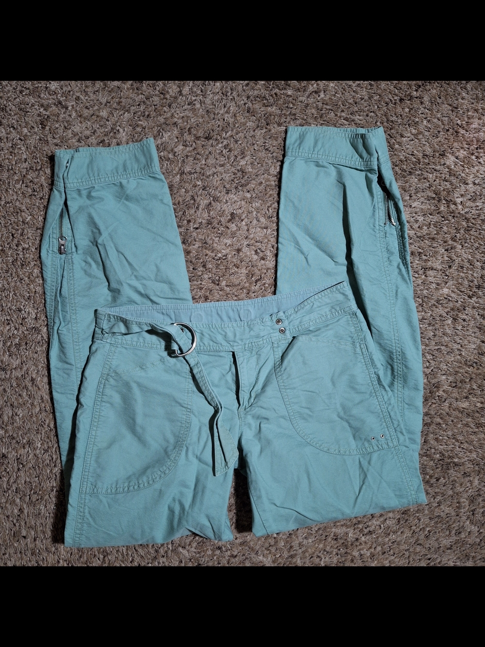 Free People Seafoam Belted Ankle Zip Vintage Boho Utility Pants Size 4